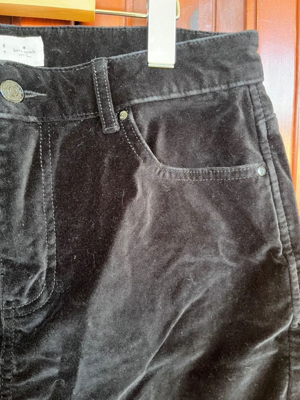 Kate Spade Broome Street Black Stretch Velveteen Streight Leg Ankle Pant SZ 30
